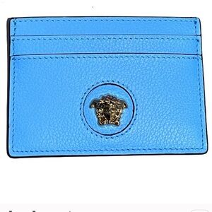 Versace Sky Blue Card Holder with Gold Medusa